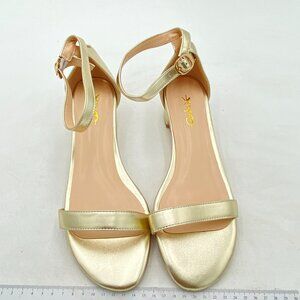 XYD Gold Open Toe Ankle Strap Buckled Low Chunky Heel Sandal for Wedding